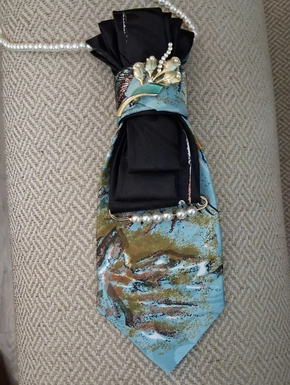 Blue & Black Upcycled Necktie Necklace